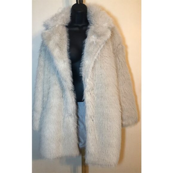 Commense Shift Boxy Oversized Collared Faux Fur Coat sz M Pockets Mid-Length - Picture 5 of 9